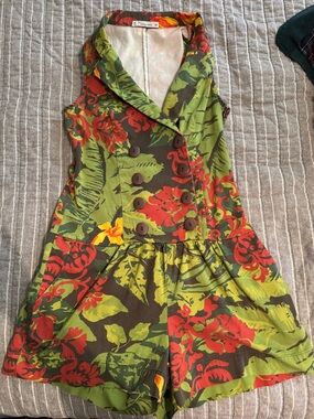Green Floral Sleeveless Romper